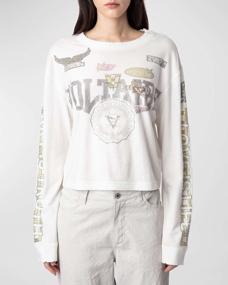 Iona Crystal Badge Biker Cropped T-Shirt