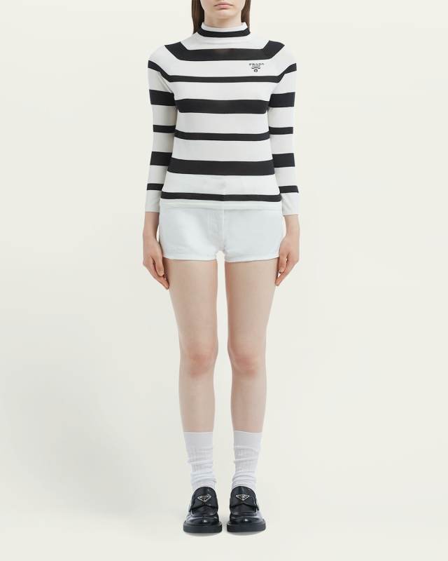 Stripe Logo-Intarsia Mock-Neck Top