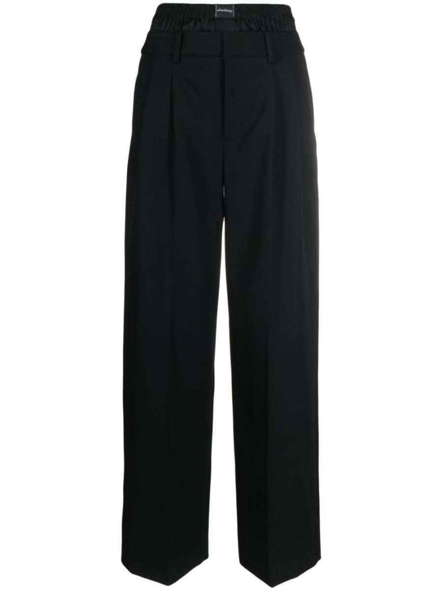 layered-design wool trousers