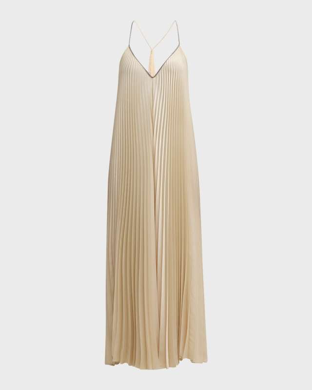 Soft Satin Pleated Midi Dress with Monili Strap Detail