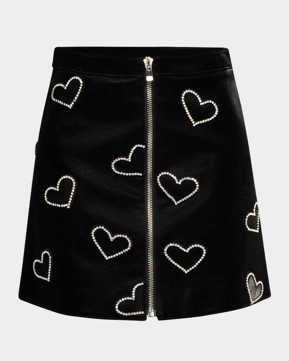 Palo Rhinestone Faux-Leather Mini Skirt
