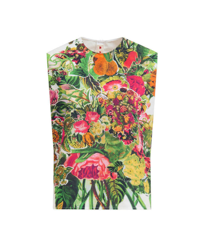 White Poplin Sleeveless Top with Mystical Bloom Print
