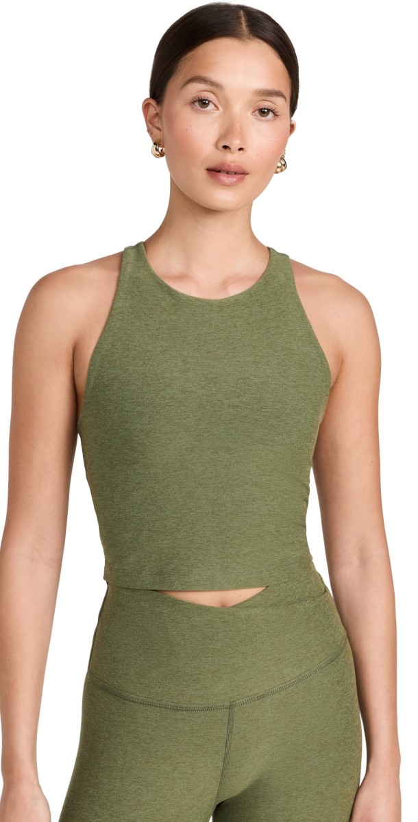 Beyond Yoga Spacedye Refocus Cropped Tank Moss Green Heather