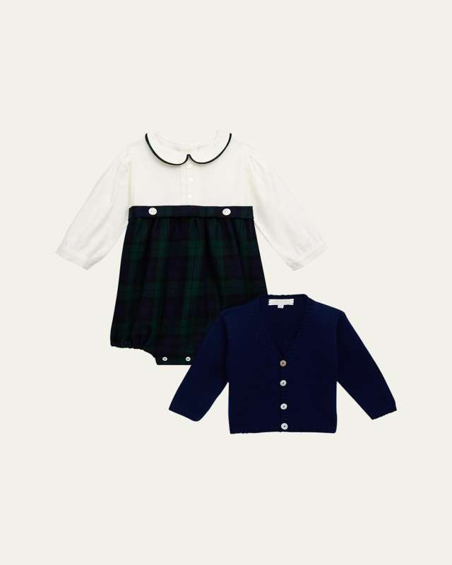 Girl's Plaid-Print Romper W/ Romper, Size 3M-24
