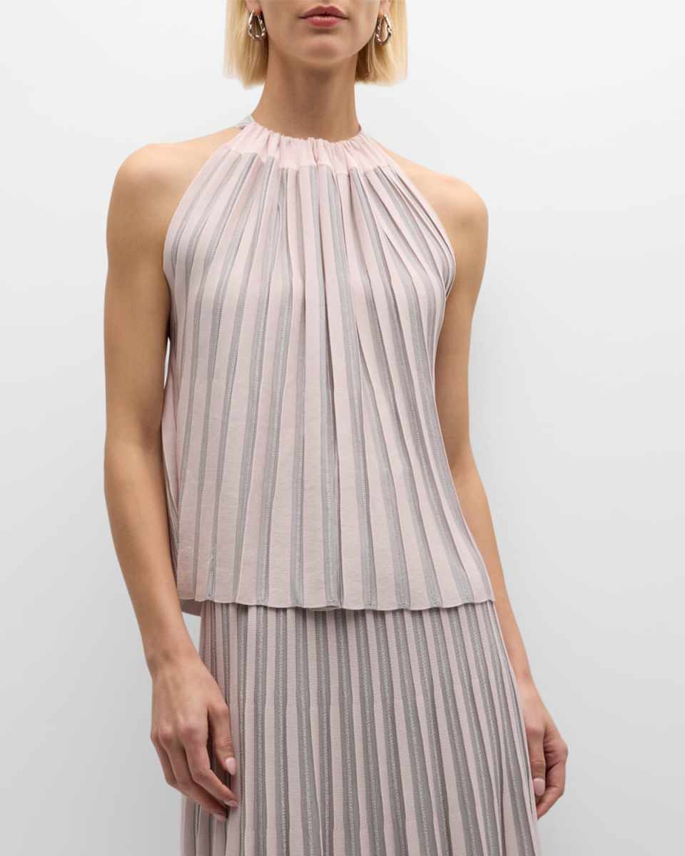Striped Pleated Halter Blous