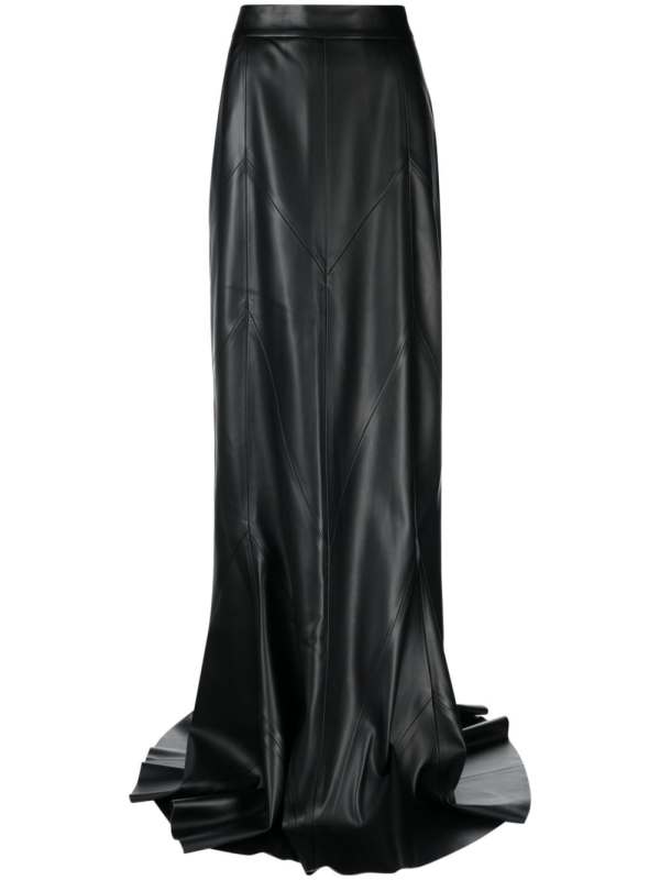 flared artificial leather maxi skirt