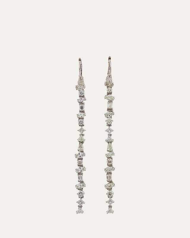 18K White Gold Long Drop Earrings with Diamonds