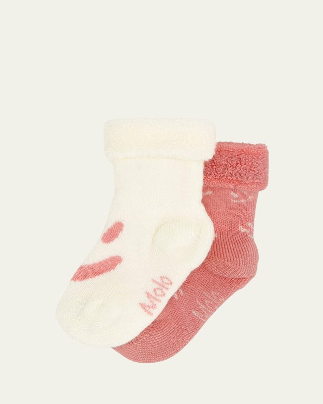 Girl's Nodda 2-Pack Happy Face Printed Socks, Size Newborn-9