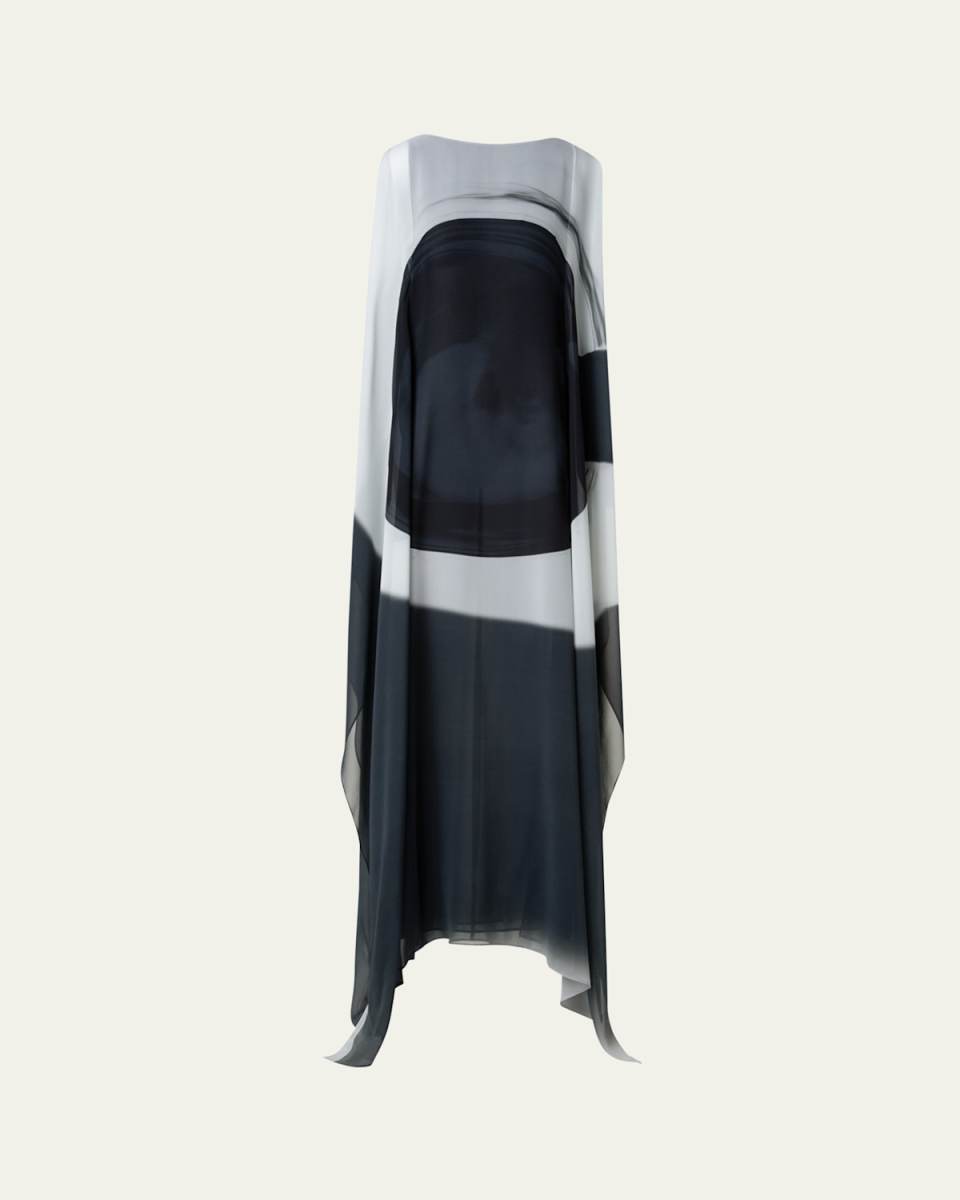 Loop Print Silk Georgette Cape Gown