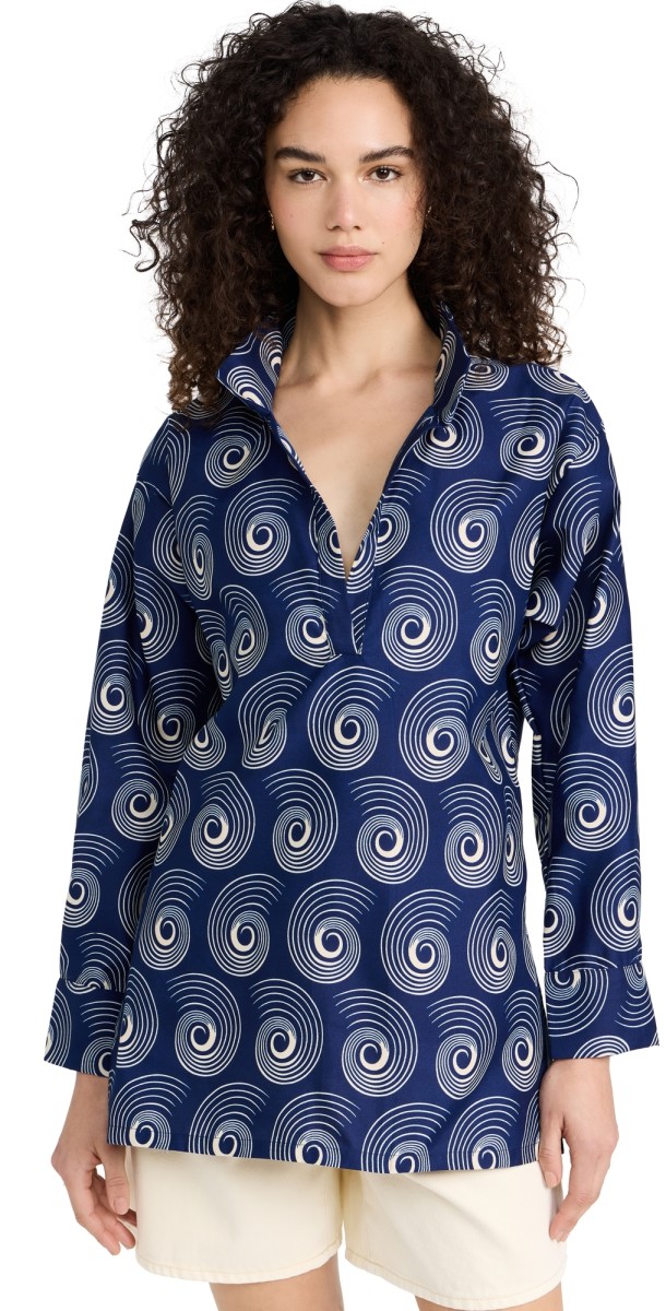 the Oula Company Boyfriend Blouse Blue/Off White
