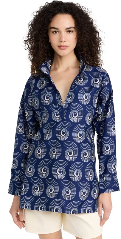 the Oula Company Boyfriend Blouse Blue/Off White