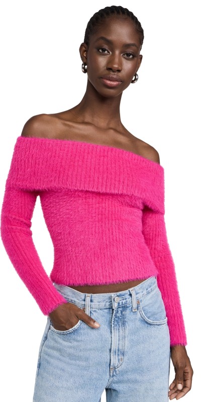 The Wolf Gang Vello Knit Top Hot Pink