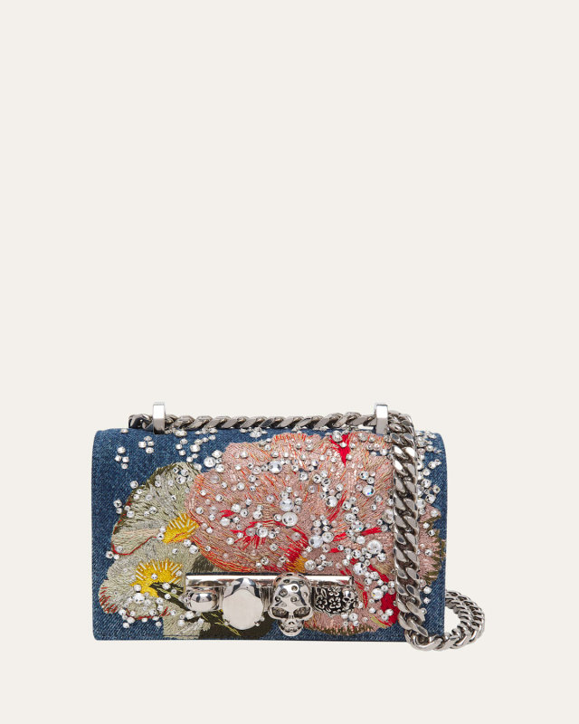 Mini Jewel Flower Denim Crossbody Bag