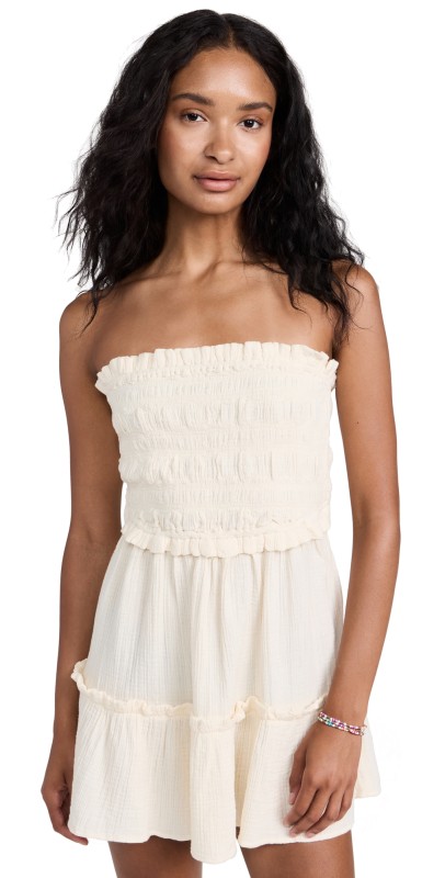 Sea Sophie Solid Strapless Smocked Cover Up Cream