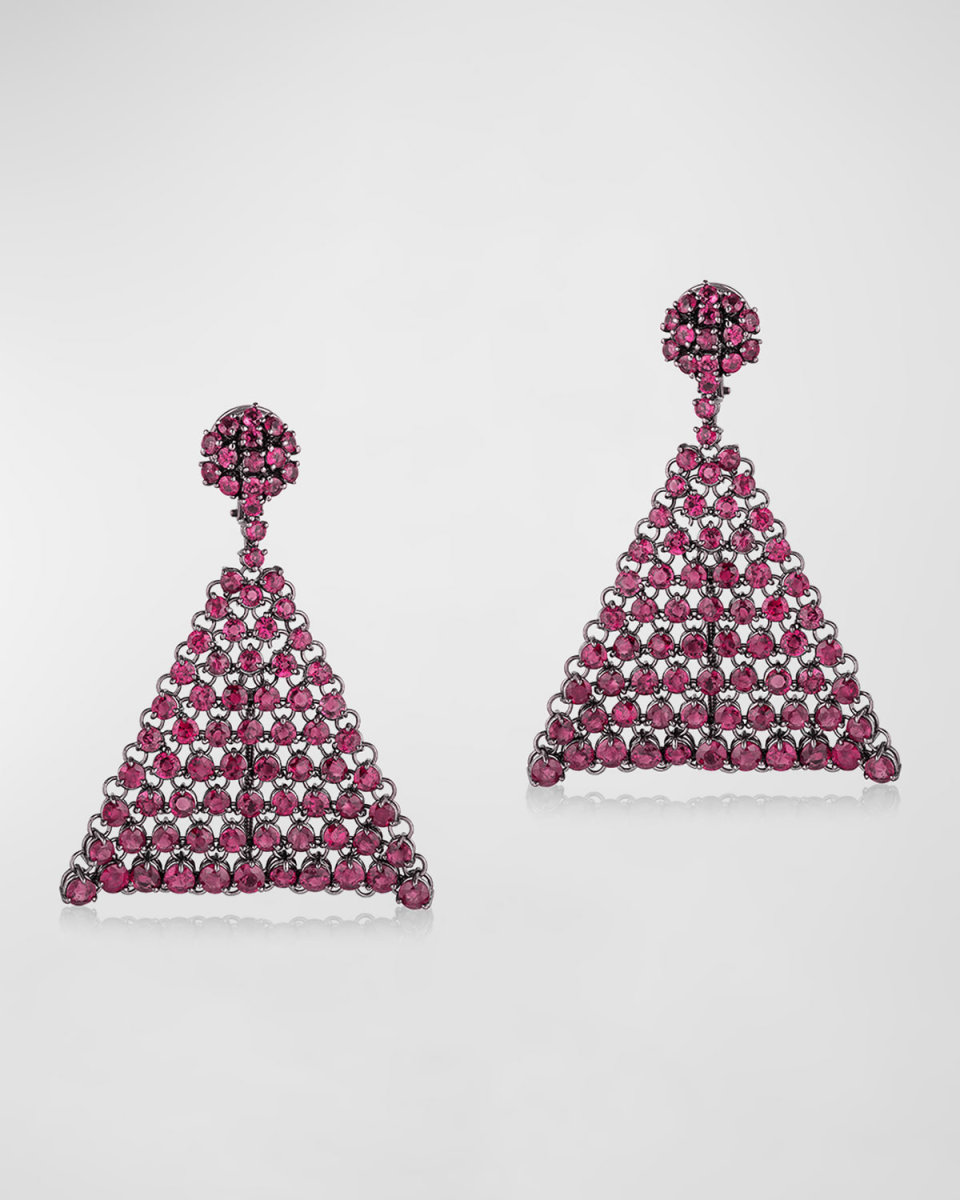 18K Gold and Black Rhodium Ruby Drop Flex Earrings