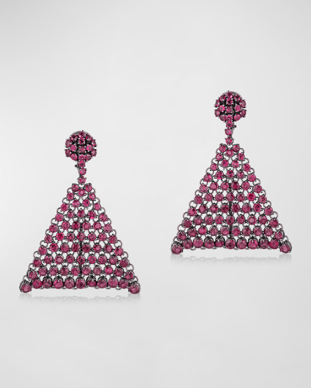 18K Gold and Black Rhodium Ruby Drop Flex Earrings