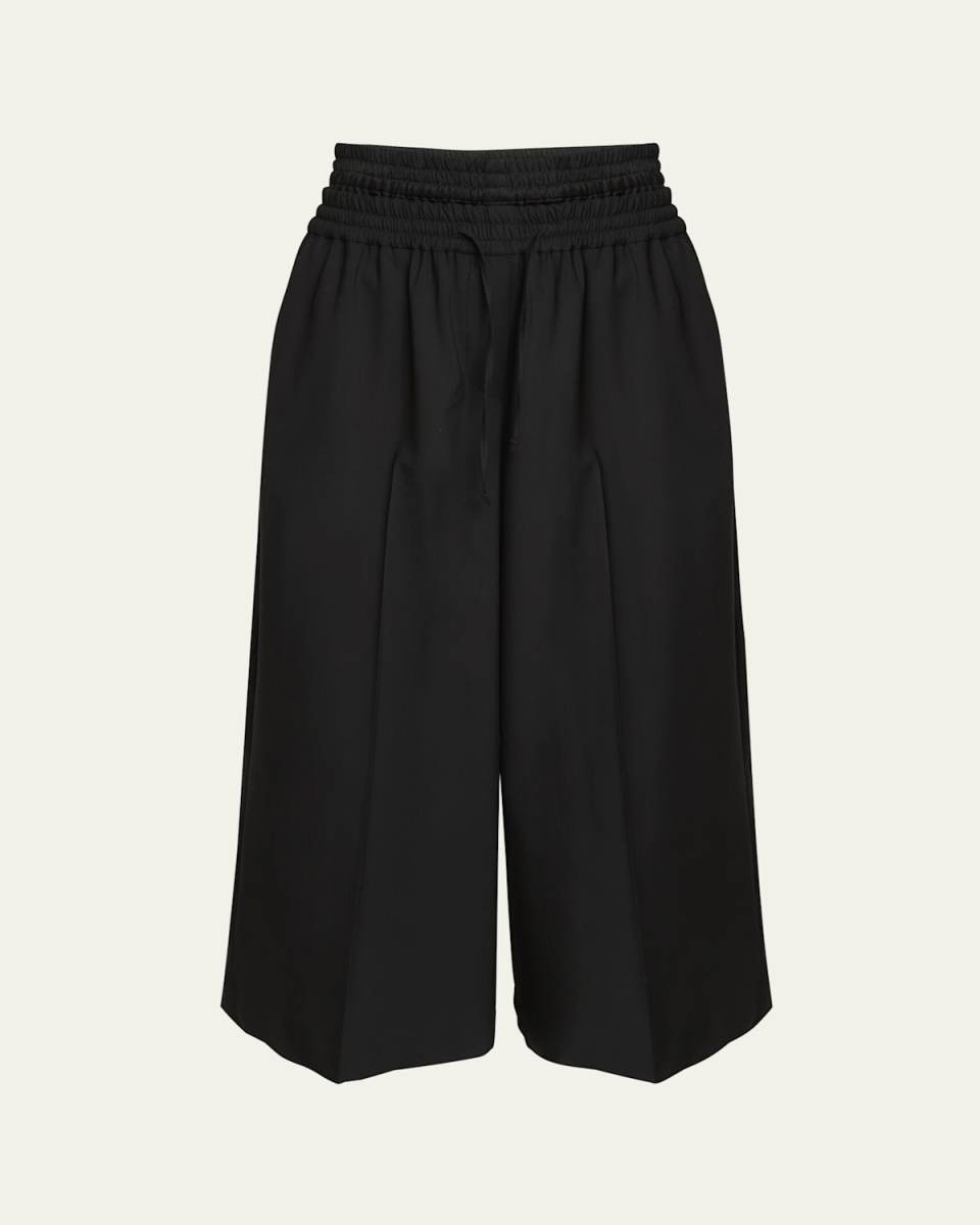 Cropped Double Waistband Wool Trousers