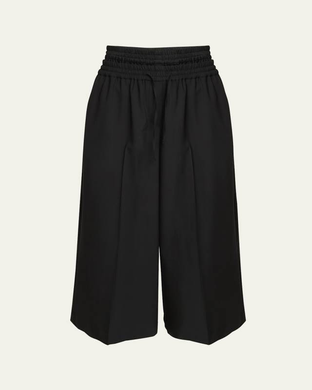 Cropped Double Waistband Wool Trousers