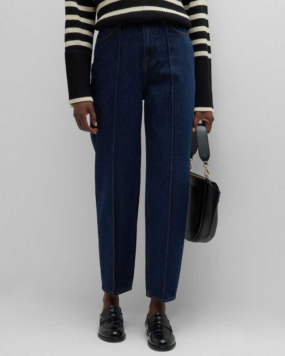 Pintuck Tapered-Leg Ankle Jeans
