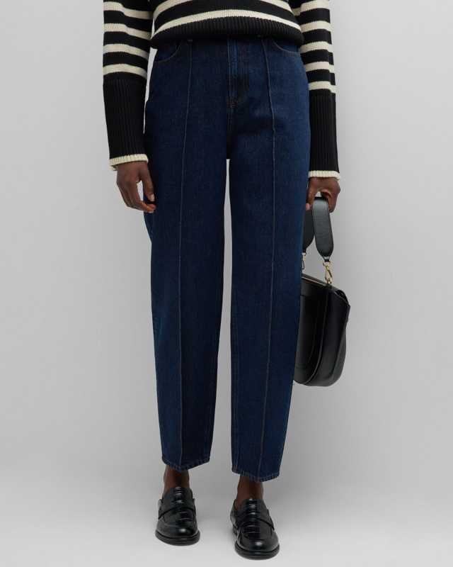 Pintuck Tapered-Leg Ankle Jeans