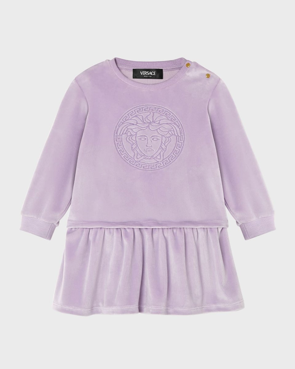 Girl's Drop Waist Velour Dress W/ Medusa Graphic, Size 9M-3