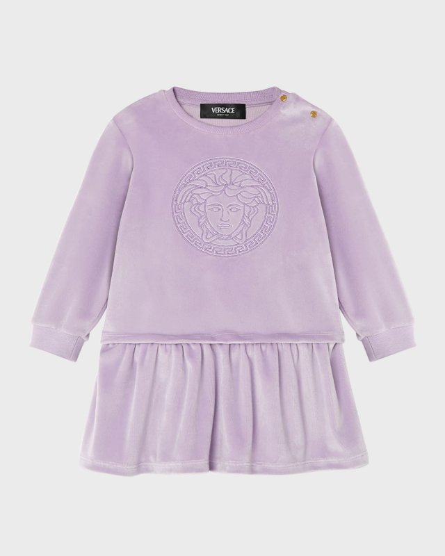 Girl's Drop Waist Velour Dress W/ Medusa Graphic, Size 9M-3