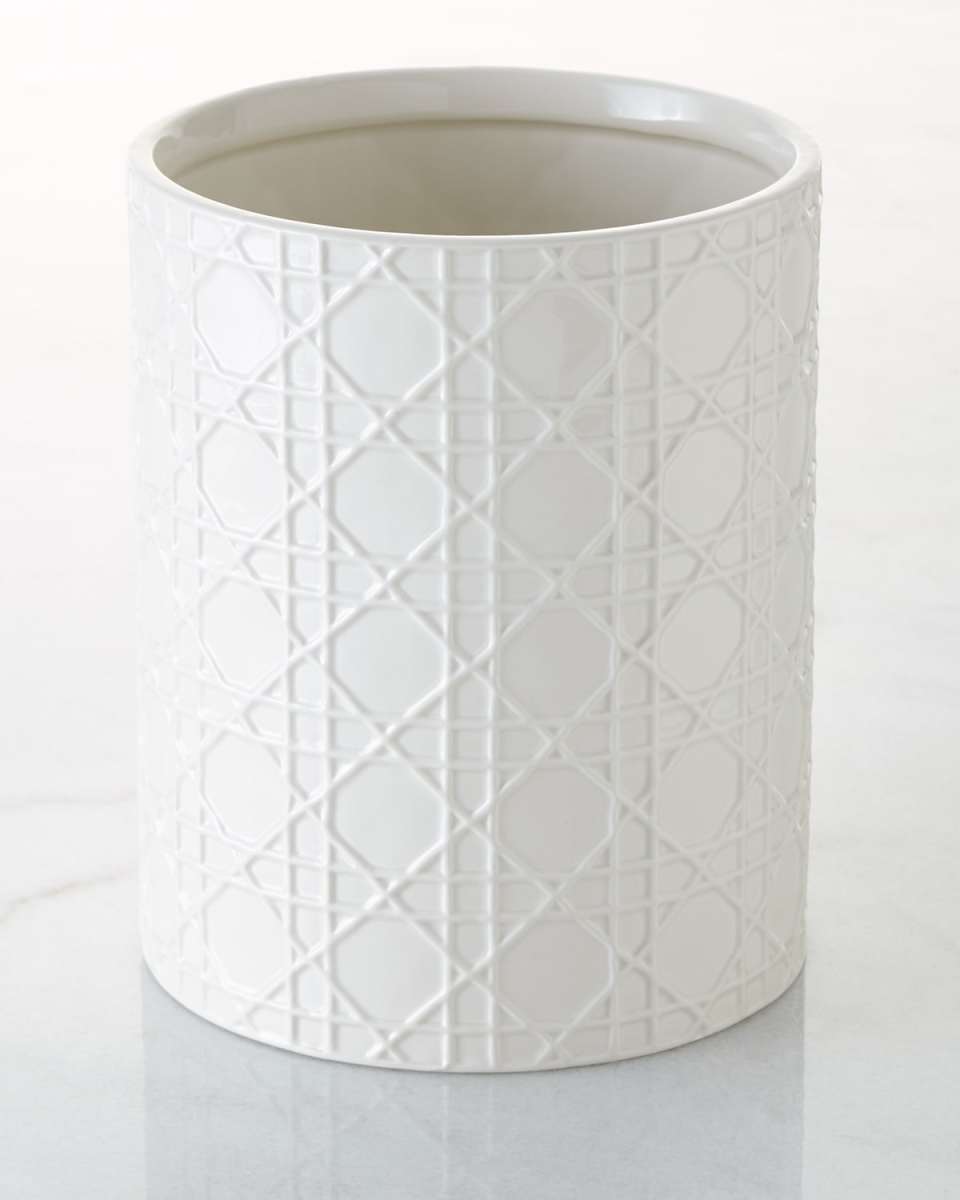 Cane Embossed Porcelain Wastebasket