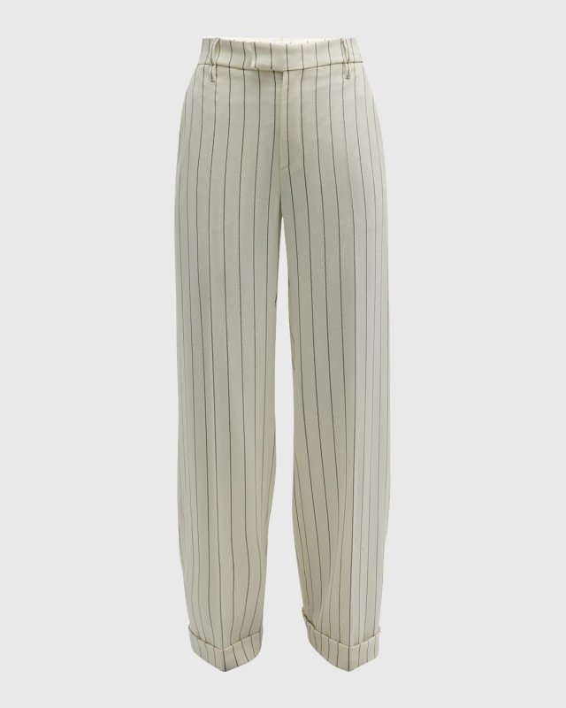 Pinstripe Panama Wool Straight-Leg Trousers