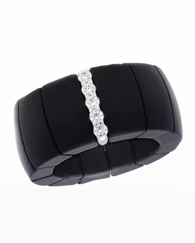 DOMINO 18k White Gold Black Ceramic Diamond Stretch Ring