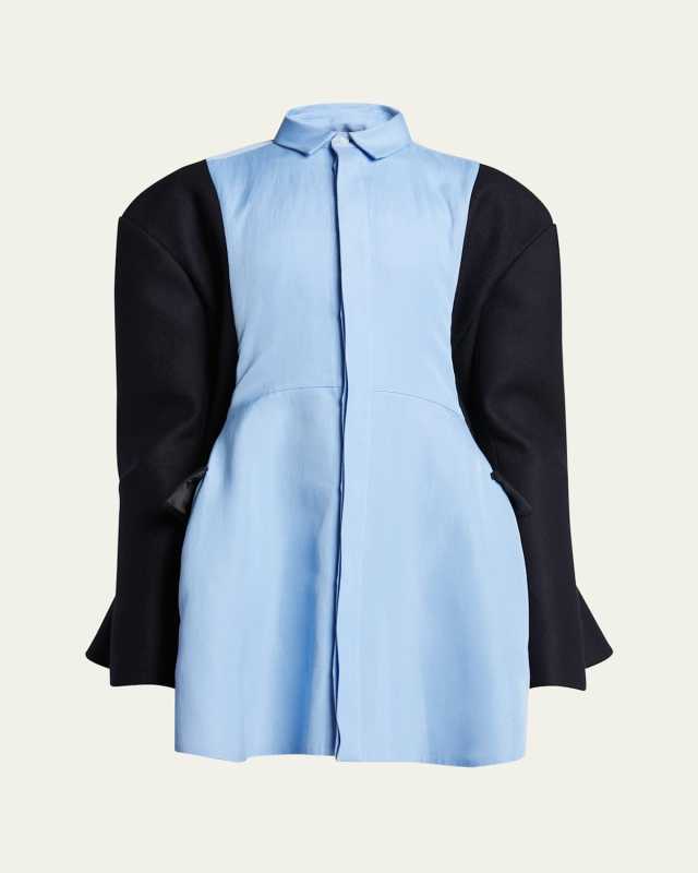 Hybrid Button Down Asymmetric Wool Blouse Blazer Parka