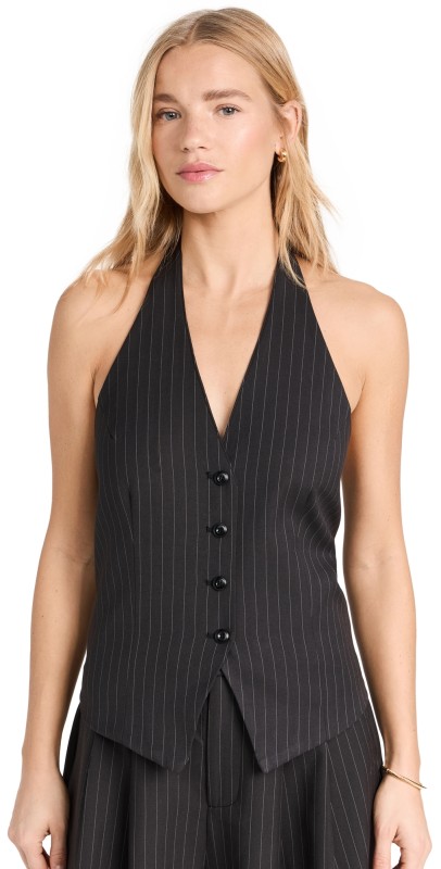 Pixie Market Honor Halter Pinstripe Vest Grey