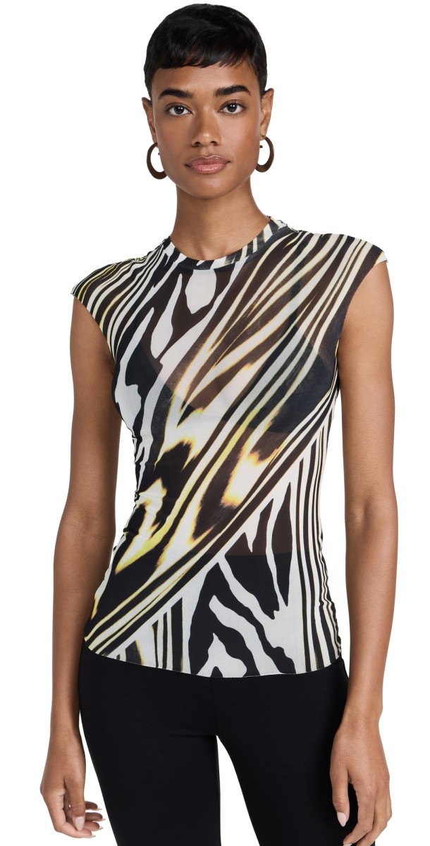 AFRM Nina Crewneck Mesh Top Zebra Lime