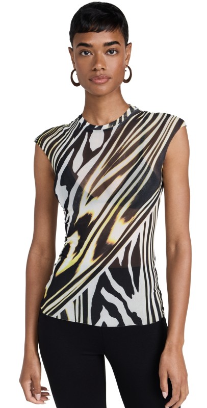AFRM Nina Crewneck Mesh Top Zebra Lime