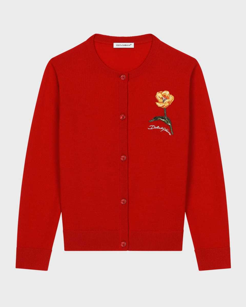 Girl's Shaved Flower Patch Logo-Print Cardigan, Size 8-