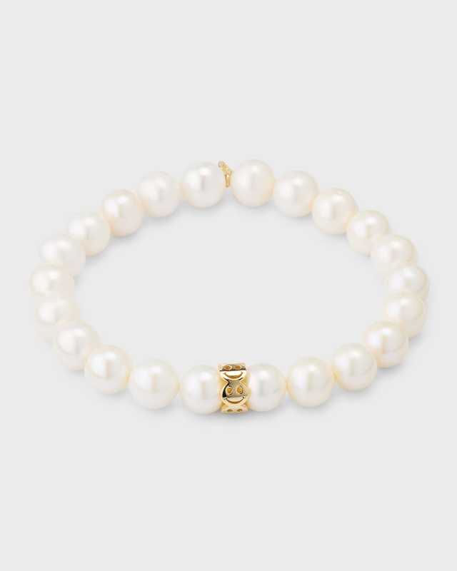 8mm Pure Happy Face Rondelle on Pearl Bracelet