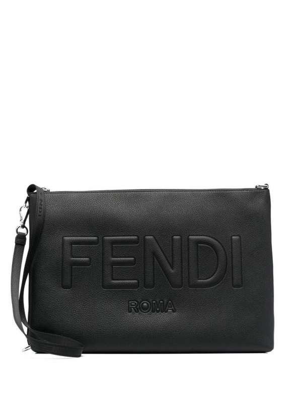 embossed-logo clutch bag