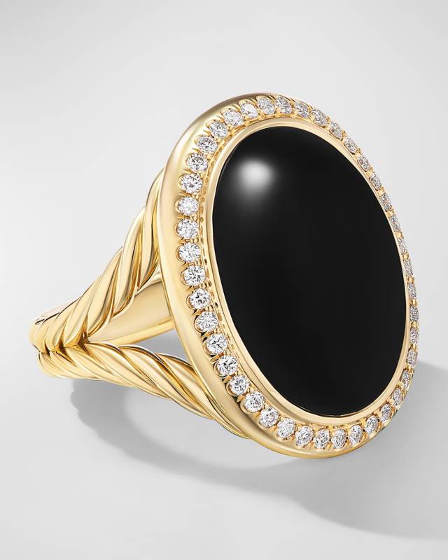 Oval Ring with Gemstone and Diamonds in 18K Gold, 24.5x21mm