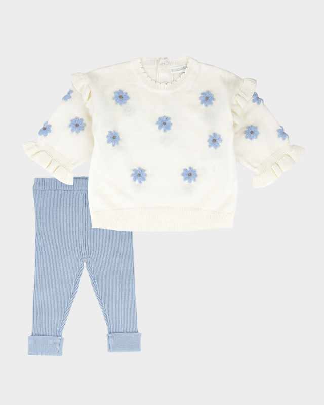 Girl's Sweatshirt W/ Embroidered Flowers & Matching Leggings Set, Size 3M-
