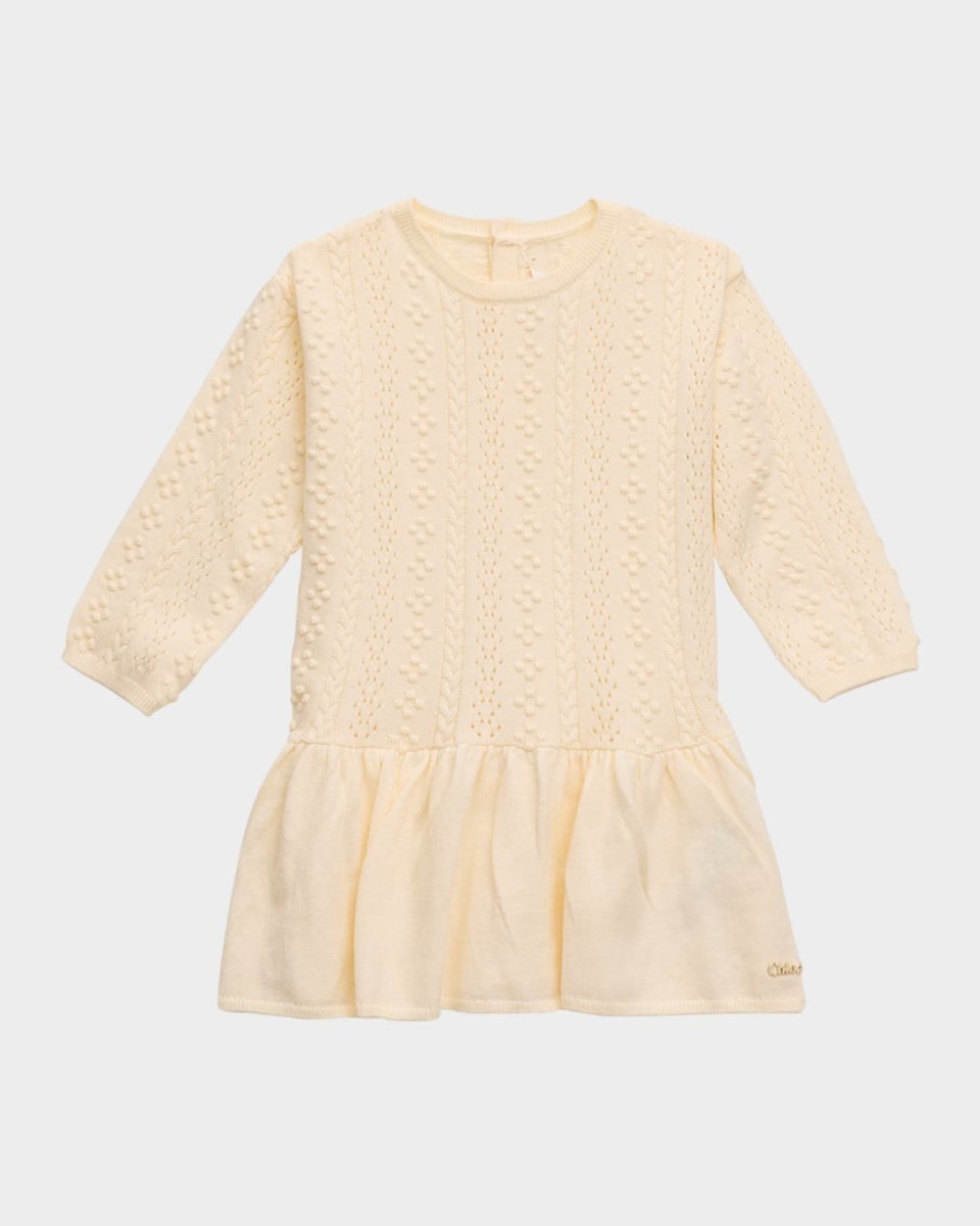Girl's Knitted Dress W/ Metal Logo Plate, Size 6M-3