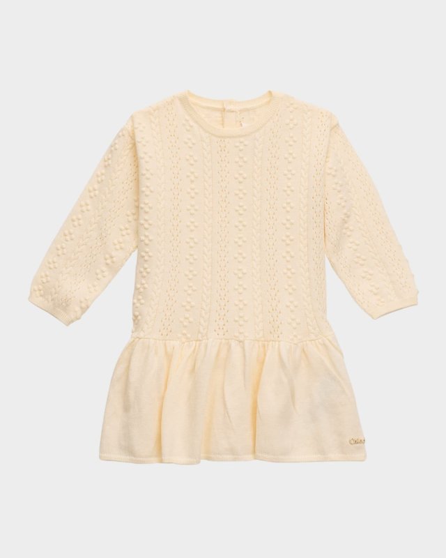 Girl's Knitted Dress W/ Metal Logo Plate, Size 6M-3
