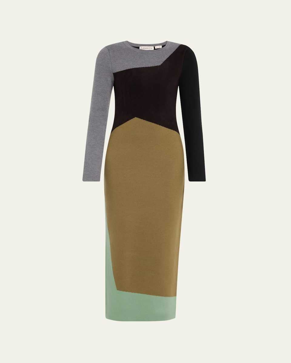 Miki Colorblock Knit Long-Sleeve Maxi Dress
