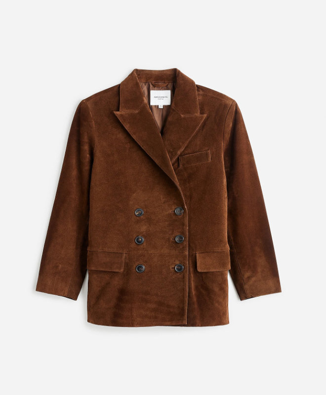 Madewell Alexa Chung for Madewell Double-Breasted Blazer in Suede