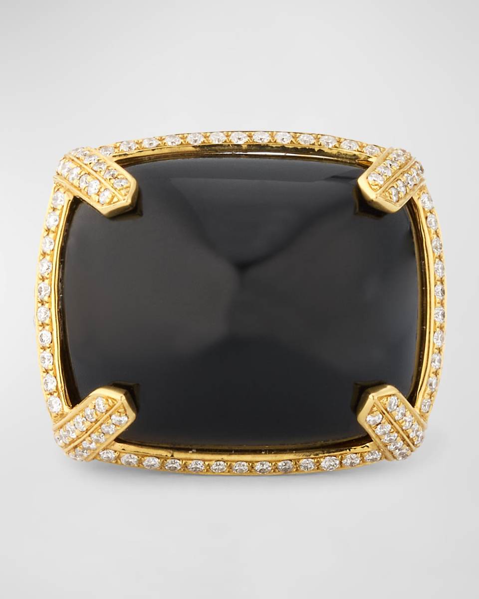 Rock N' Roll 18K Yellow Gold Onyx Cabochon Ring with Diamonds