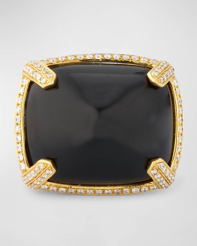 Rock N' Roll 18K Yellow Gold Onyx Cabochon Ring with Diamonds