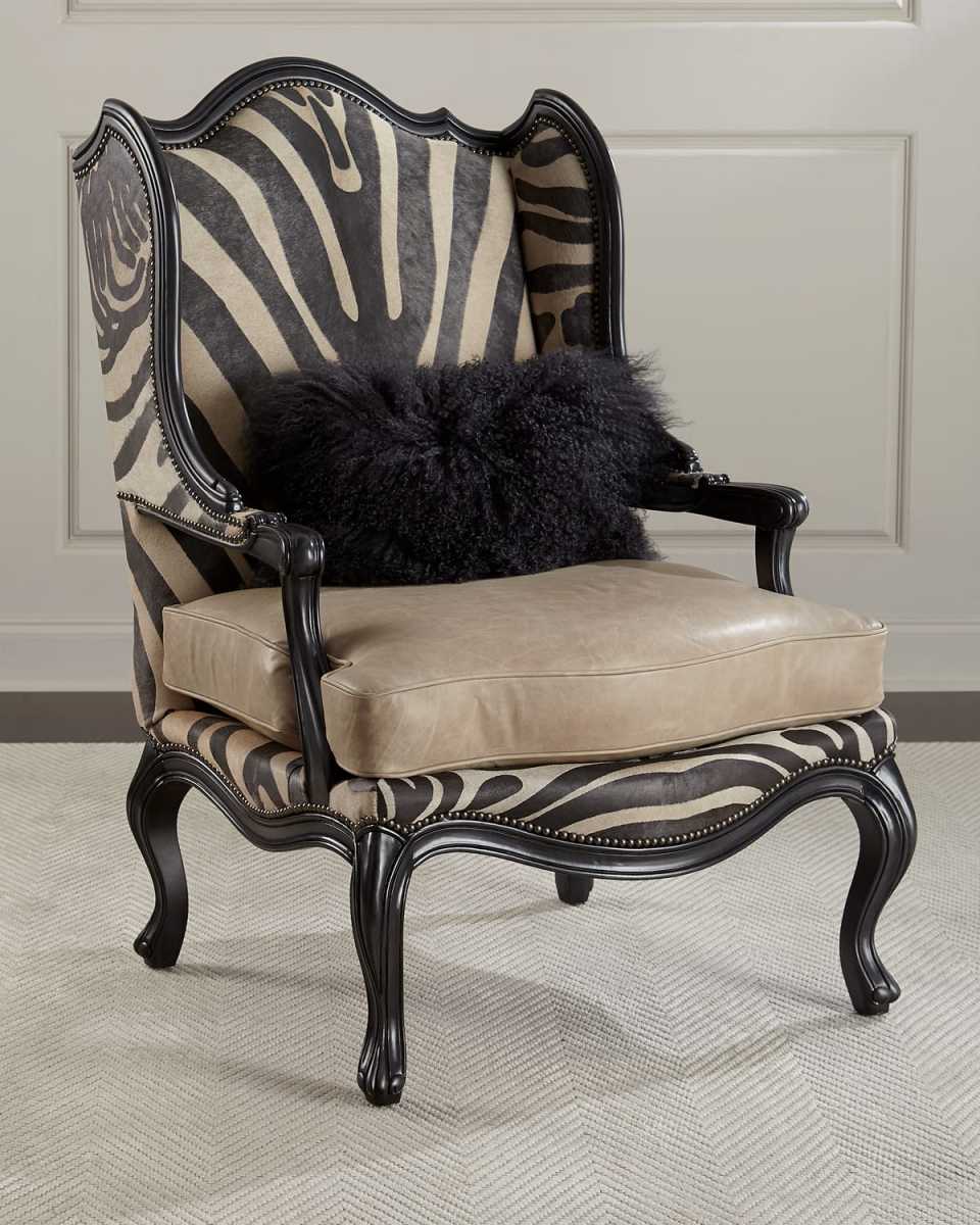 Wilder Leather Zebra Wing Chair
