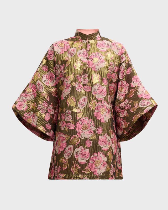 Metallic Floral Jacquard Mini Caftan