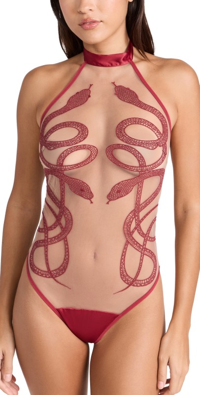 Thistle and Spire Medusa Thong Bodysuit Oxblood/Butterscotch