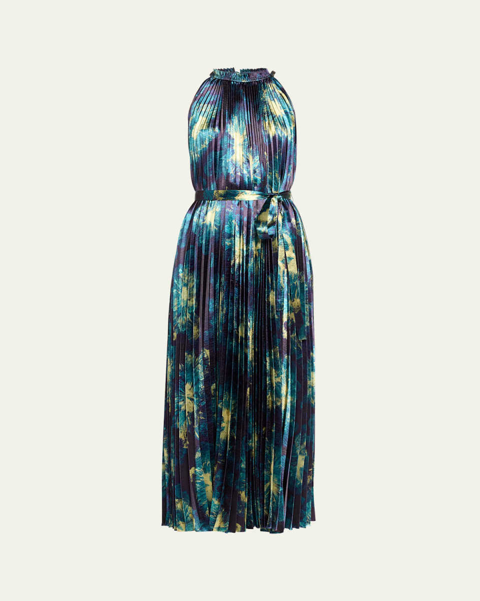 Amiko Pleated High-Neck Midi Dress