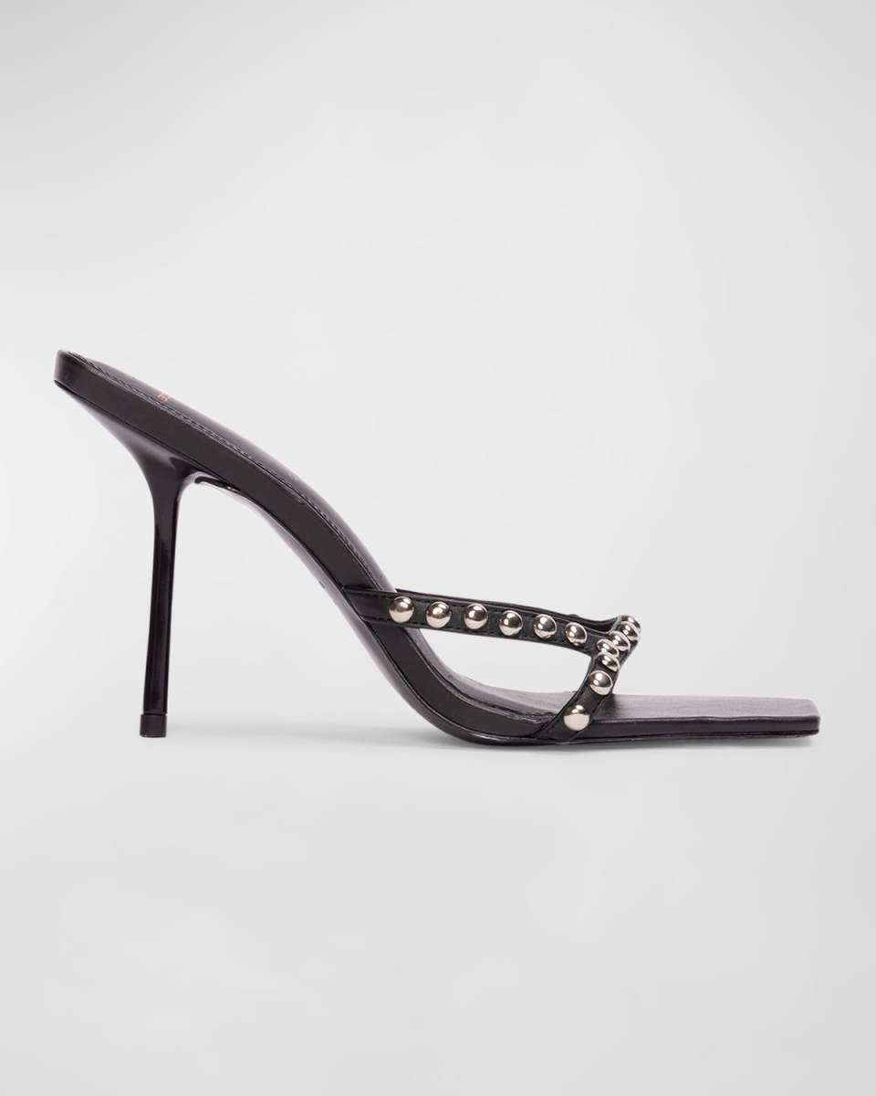 Dome Stud Leather Stiletto Slide Sandals