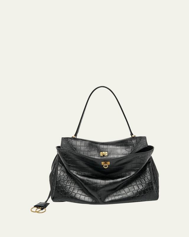 Rodeo Large Croc-Embossed Top-Handle Bag